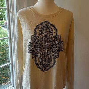 Zara Cream long sleeve sweatshirt with BOHO design new with tags